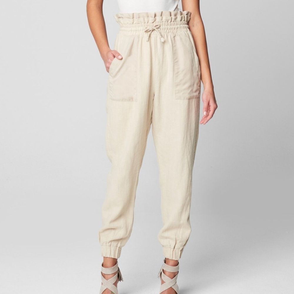 Blank NYC Pants Away From Here Cream Linen Paperbag Joggers Casual Leisure Trend